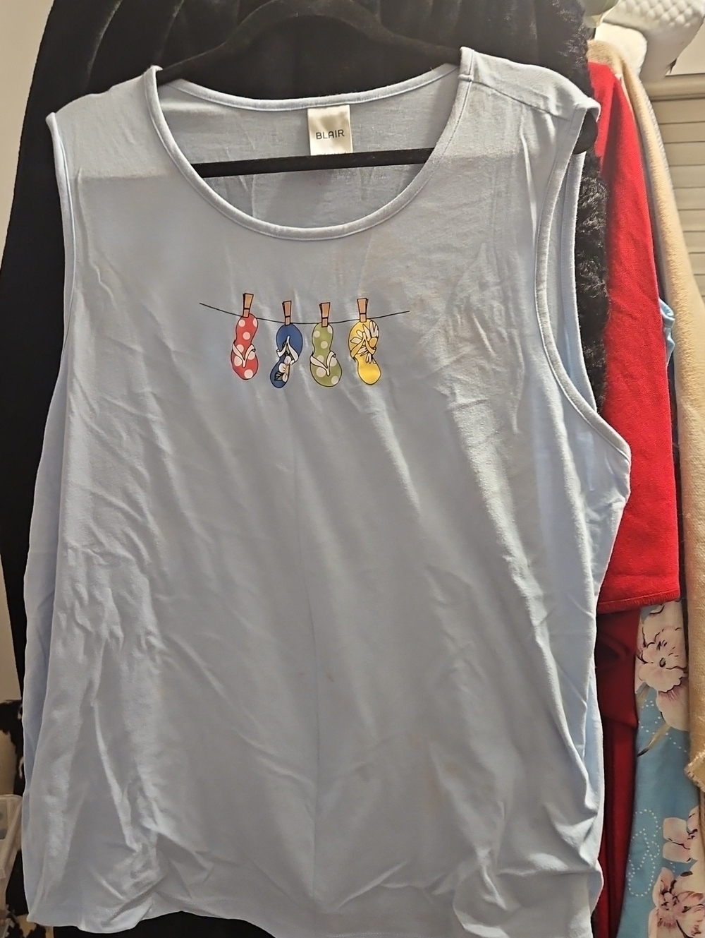 Blair Women's Light Blue Sleeveless Tank with Flip-Flop Graphic